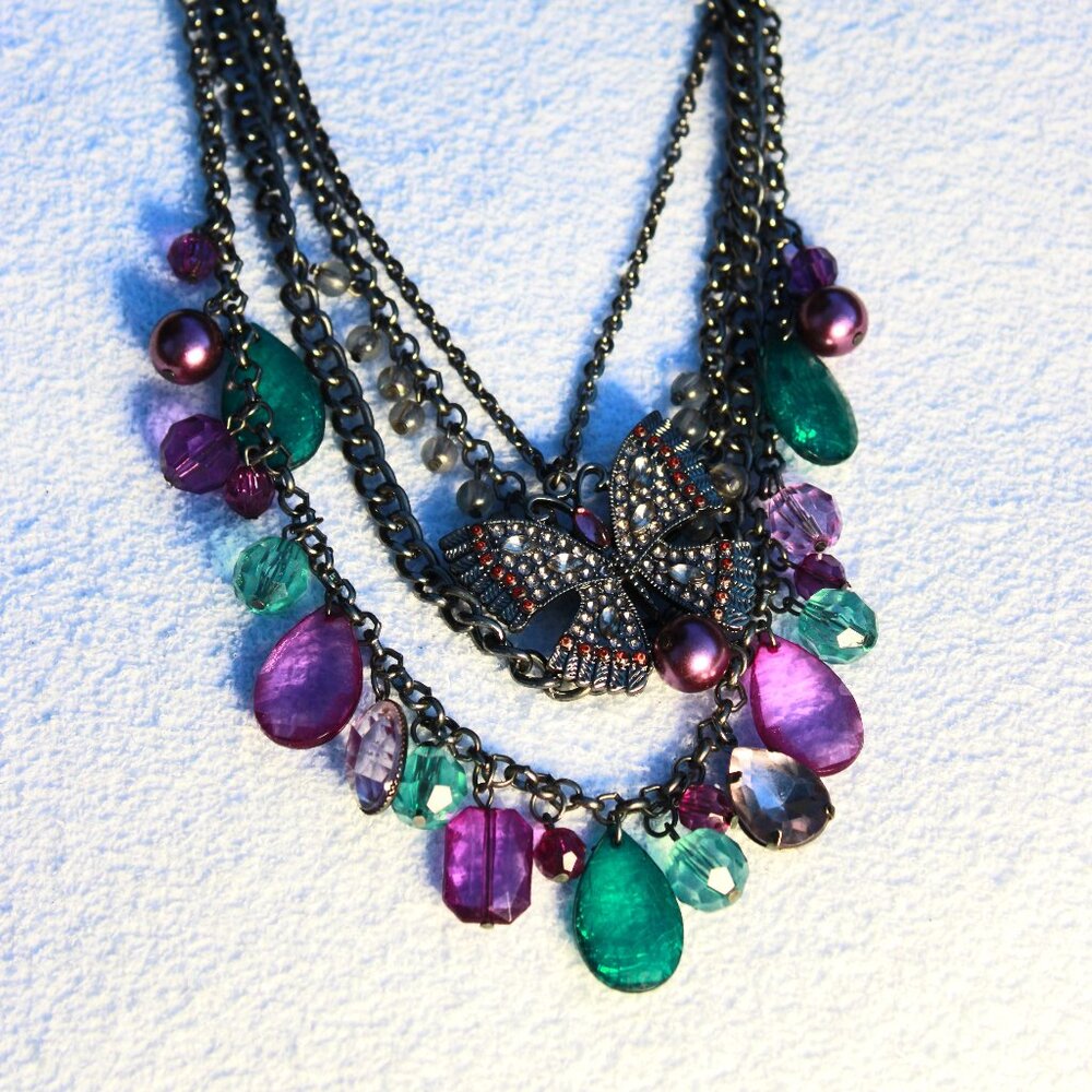 18" Beautiful Teal and Purple Glass Beads Necklace
